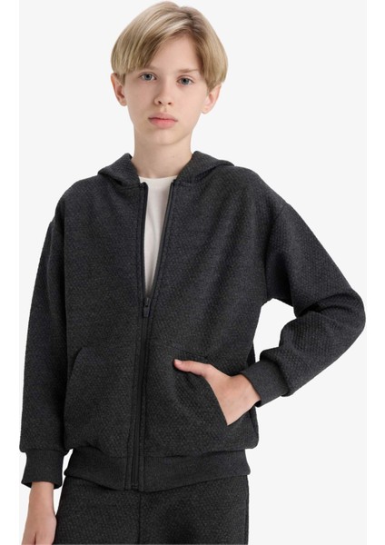Erkek Çocuk Kapüşonlu Okul Fermuarlı Sweatshirt