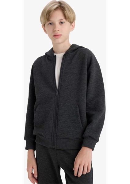 Erkek Çocuk Kapüşonlu Okul Fermuarlı Sweatshirt