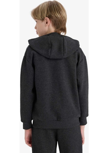Erkek Çocuk Kapüşonlu Okul Fermuarlı Sweatshirt