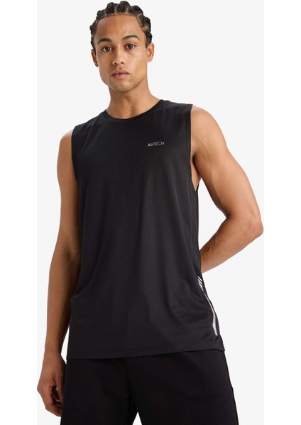 Fit Hızlı Kuruyan Standart Fit Sporcu Bisiklet Yaka Baskılı Atlet