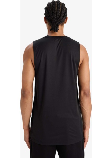 Fit Hızlı Kuruyan Standart Fit Sporcu Bisiklet Yaka Baskılı Atlet