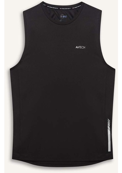 Fit Hızlı Kuruyan Standart Fit Sporcu Bisiklet Yaka Baskılı Atlet