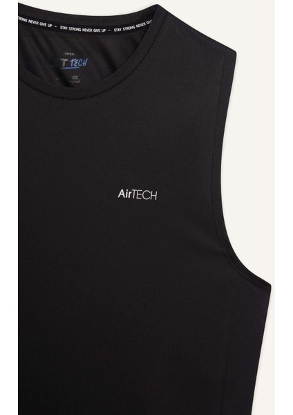 Fit Hızlı Kuruyan Standart Fit Sporcu Bisiklet Yaka Baskılı Atlet