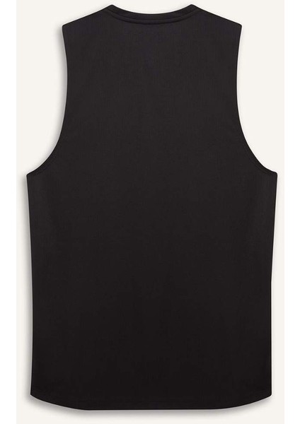 Fit Hızlı Kuruyan Standart Fit Sporcu Bisiklet Yaka Baskılı Atlet