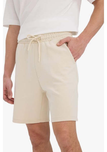 Erkek Beli Bağcıklı Cepli Basic Düz Şort