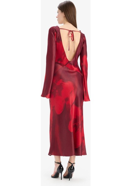 Bisiklet Yaka Batik Saten Uzun Kollu Maxi Abiye Elbise E7451AX25SP