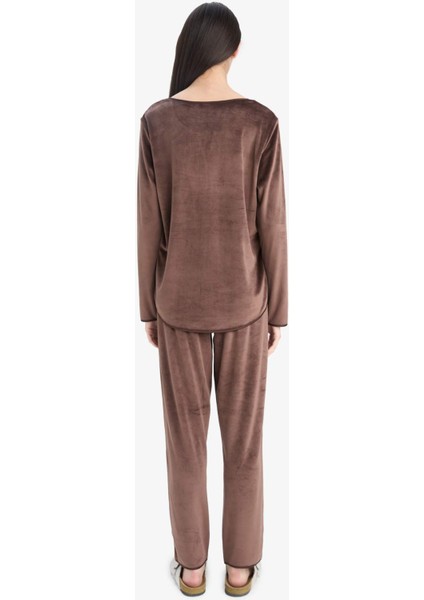 Pijama Takımı Regular Fit Uzun Kollu Velur Üst Uzun Alt-Fall in Love