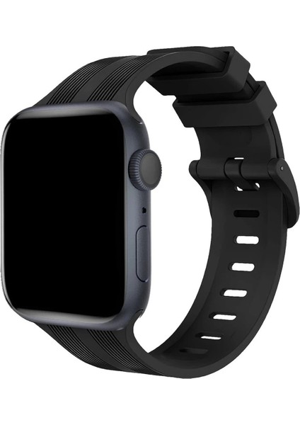 Apple Watch 38MM KR408 Çizgili Silikon Kordon - SIYAH-(5796) - MB000X-2GAKV5