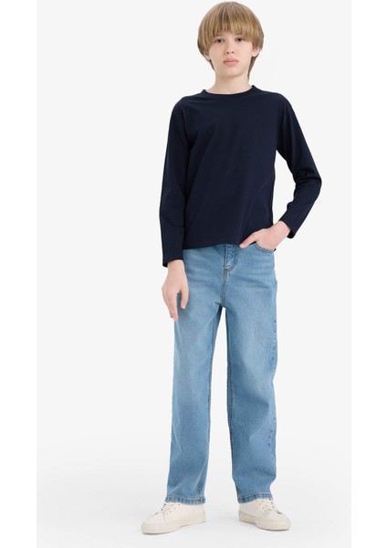 Erkek Çocuk Bisiklet Yaka Basic Düz Uzun Kollu Okul Tişörtü