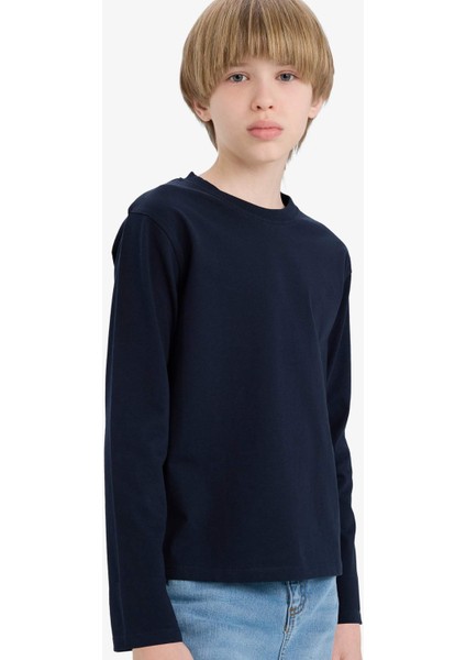 Erkek Çocuk Bisiklet Yaka Basic Düz Uzun Kollu Okul Tişörtü