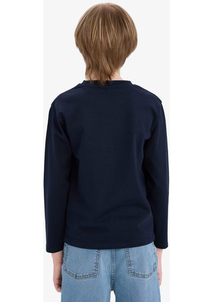 Erkek Çocuk Bisiklet Yaka Basic Düz Uzun Kollu Okul Tişörtü