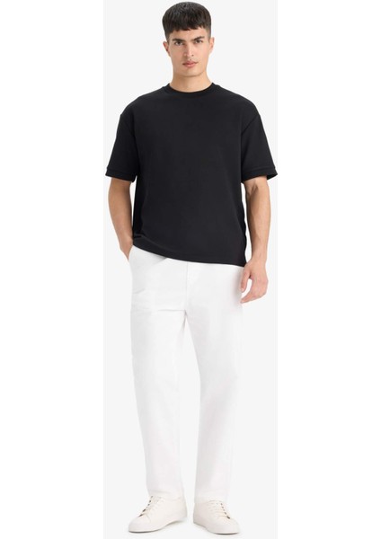 Oversize Geniş Kalıp Bisiklet Yaka Ağır Kumaş Basic Düz Kısa Kollu Tişört