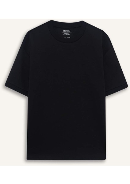 Oversize Geniş Kalıp Bisiklet Yaka Ağır Kumaş Basic Düz Kısa Kollu Tişört