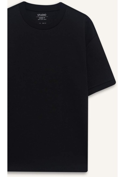 Oversize Geniş Kalıp Bisiklet Yaka Ağır Kumaş Basic Düz Kısa Kollu Tişört