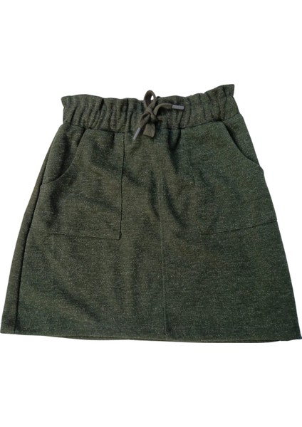 Kız Çocuk Yeşil Kırçıllı Örme Kışlık Etek – Cepli, Bel Lastikli ve Bağcıklı