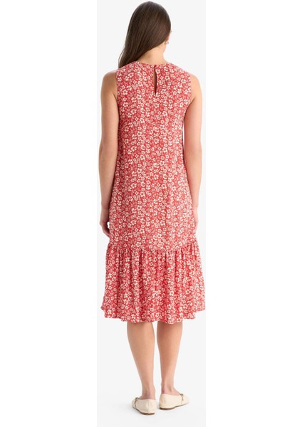 Regular Fit Çiçek Desenli Bisiklet Yaka Kolsuz Midi Yazlık Elbise E9437AX25SM