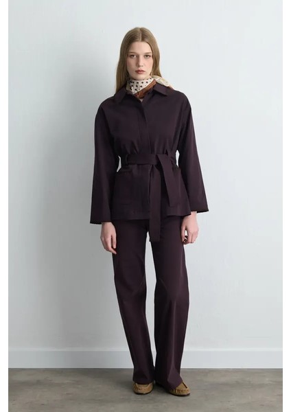 Anka Koleksiyonu Nakışlı Kanvas Ceket - Mürdüm