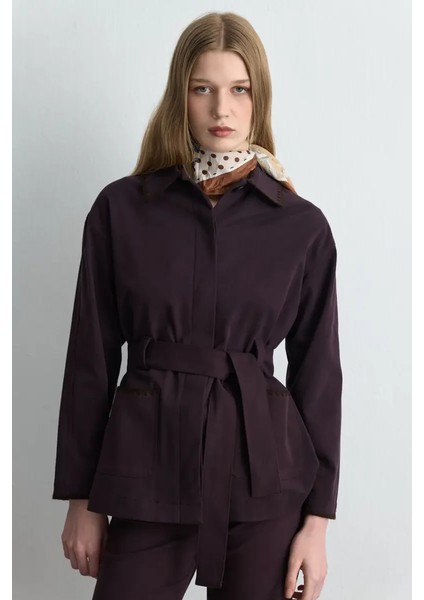 Anka Koleksiyonu Nakışlı Kanvas Ceket - Mürdüm