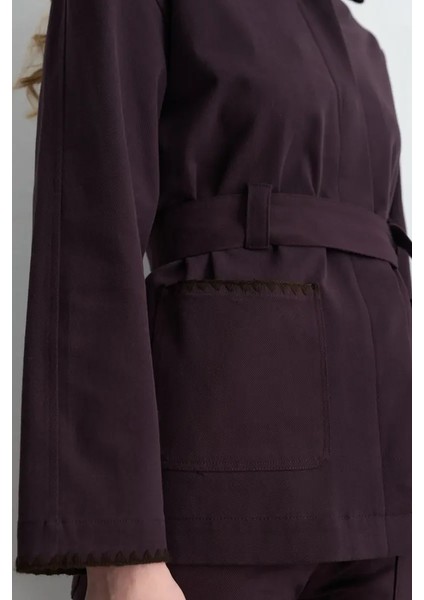 Anka Koleksiyonu Nakışlı Kanvas Ceket - Mürdüm