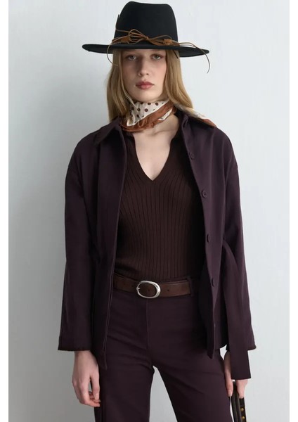 Anka Koleksiyonu Nakışlı Kanvas Ceket - Mürdüm