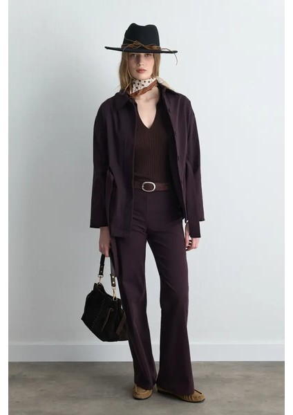 Anka Koleksiyonu Nakışlı Kanvas Ceket - Mürdüm