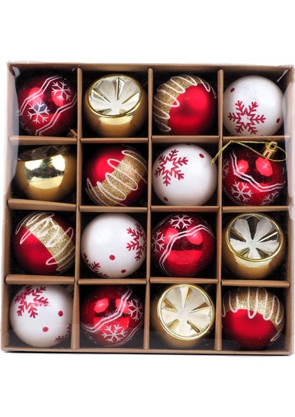 Yılbaşı Topu 16'lı Set - 6cm Kırmızı-Altın Desenli