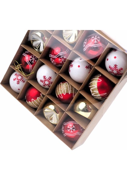 Yılbaşı Topu 16'lı Set - 6cm Kırmızı-Altın Desenli fiyatları