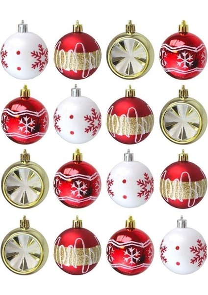 Yılbaşı Topu 16'lı Set - 6cm Kırmızı-Altın Desenli modelleri