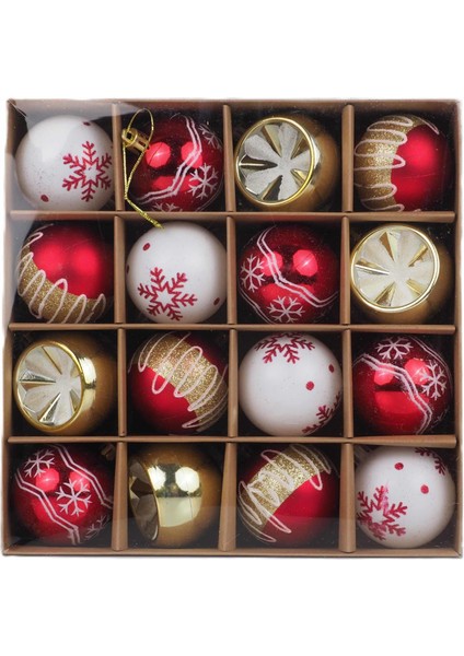 Yılbaşı Topu 16'lı Set - 6cm Kırmızı-Altın Desenli fırsatları