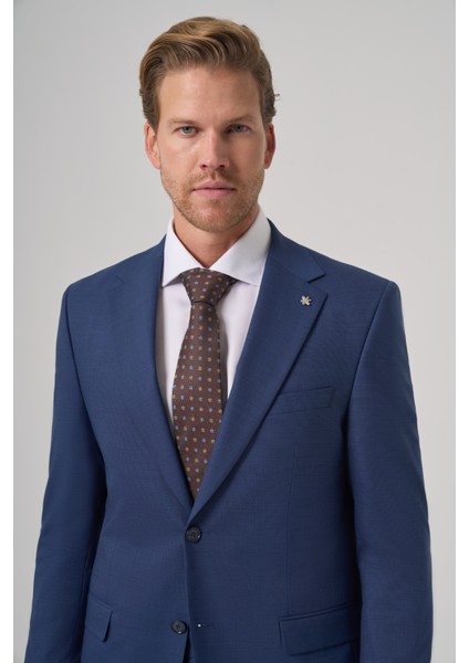 Erkek Lacivert Yünlü Trend Desenli Dynamic Fit Mono Yaka Takım Elbise fiyatları