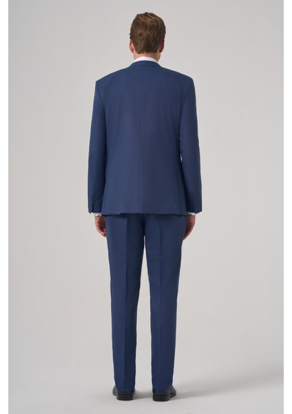 Erkek Lacivert Yünlü Trend Desenli Dynamic Fit Mono Yaka Takım Elbise indirimleri