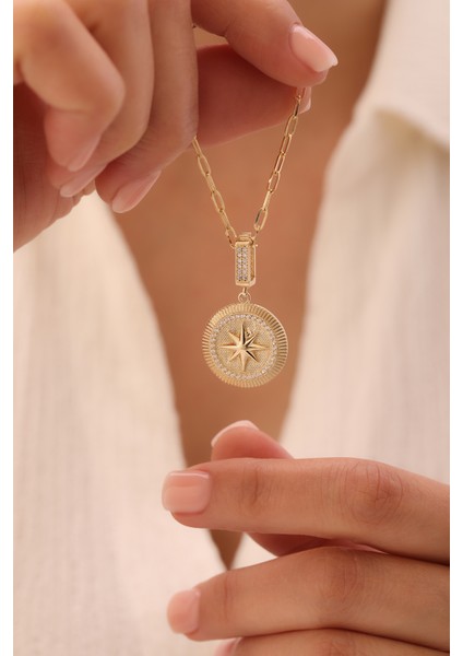 14 Ayar Altın Ataş Zincir Kuzey Yıldızı Kolye