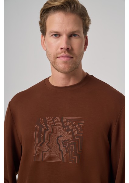 Erkek Kiremit Trend Baskılı Bisiklet Yaka Sweatshirt modelleri