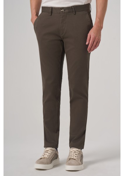 Erkek Haki Pamuk Trend Slim Fit Chino Pantolon