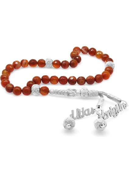 1000 Ayar Gümüş Kazaz Isim Yazılı Püsküllü Fasetalı Kesim Akik Doğaltaş Tesbih fiyatları