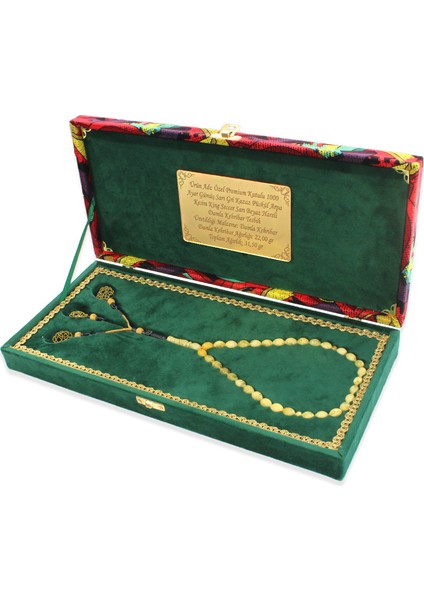 Damla Kehribar Tesbih - 1000 Ayar Gümüş Kazaz Püsküllü - King Seccer - Arpa Kesim - Premium Kutulu modelleri