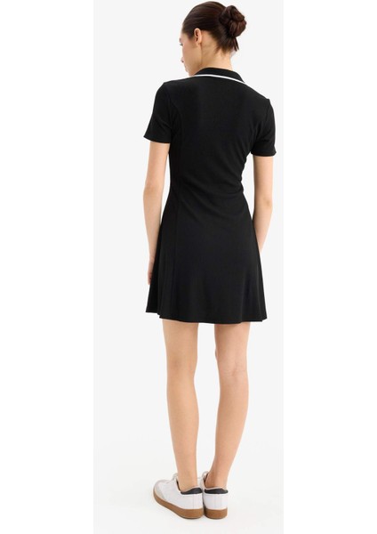 Polo Yaka Fitilli Kaşkorse Kısa Kollu Mini Elbise E5327AX25SP