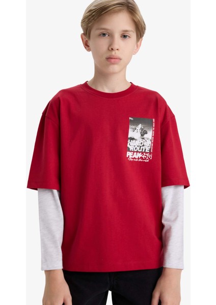 Erkek Çocuk Oversize Geniş Kalıp Bisiklet Yaka Uzun Kollu Tişört E9591A825AU