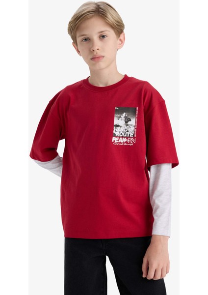 Erkek Çocuk Oversize Geniş Kalıp Bisiklet Yaka Uzun Kollu Tişört E9591A825AU