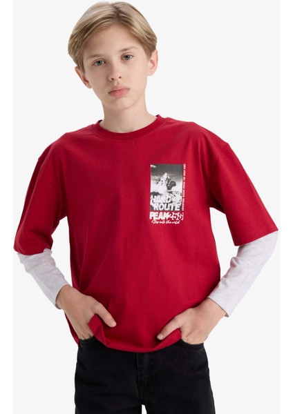 Erkek Çocuk Oversize Geniş Kalıp Bisiklet Yaka Uzun Kollu Tişört E9591A825AU