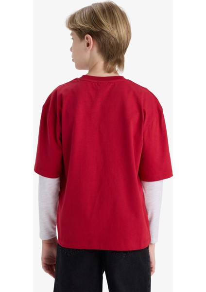 Erkek Çocuk Oversize Geniş Kalıp Bisiklet Yaka Uzun Kollu Tişört E9591A825AU