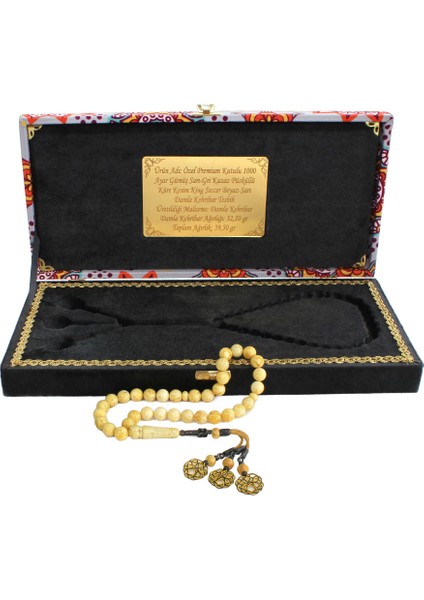 Damla Kehribar Tesbih - 1000 Ayar Gümüş Kazaz Püsküllü - Küre Kesim - King Seccer - Premium Kutulu