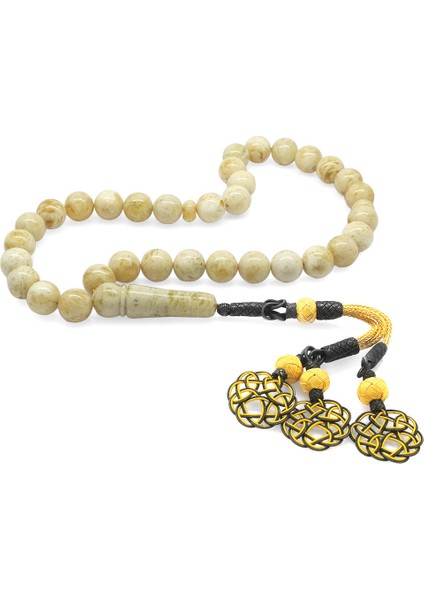 Damla Kehribar Tesbih - 1000 Ayar Gümüş Kazaz Püsküllü - Küre Kesim - King Seccer - Premium Kutulu fiyatları