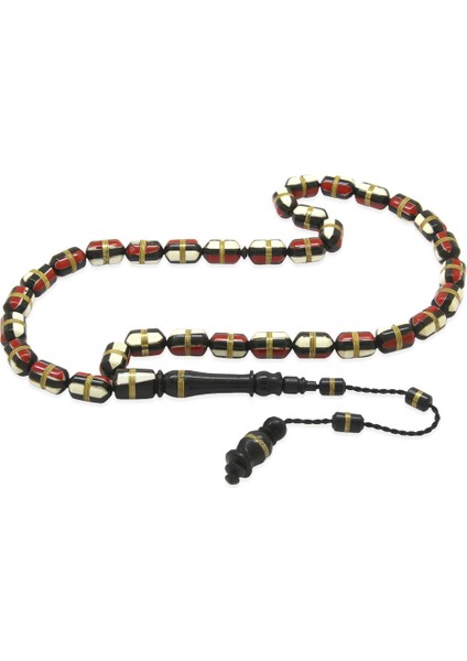 Sistemli Beyaz Kırmızı Mine Dolgulu Pirinç Sarmal Kapsül Kesim Kuka Tesbih