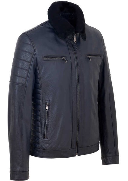 Lacivert Hakiki Deri Erkek Hakiki Deri Mont - E23KDM310471-Q4P