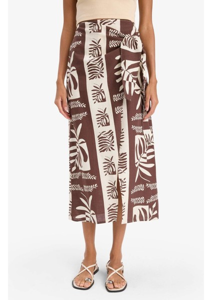 Regular Fit Tropikal Desenli Pamuklu Plaj Eteği E1169AX25SM