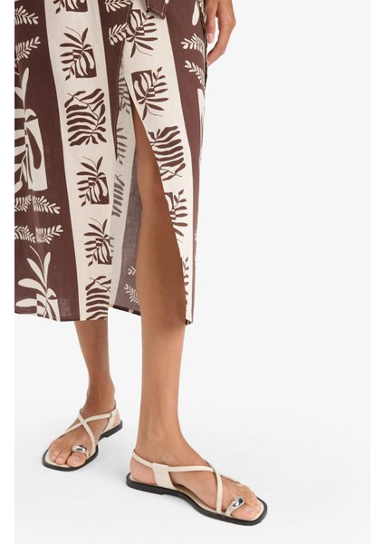 Regular Fit Tropikal Desenli Pamuklu Plaj Eteği E1169AX25SM