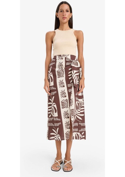 Regular Fit Tropikal Desenli Pamuklu Plaj Eteği E1169AX25SM