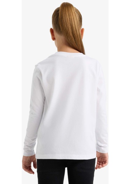 Kız Çocuk Bisiklet Yaka Basic Düz Uzun Kollu Okul Tişörtü