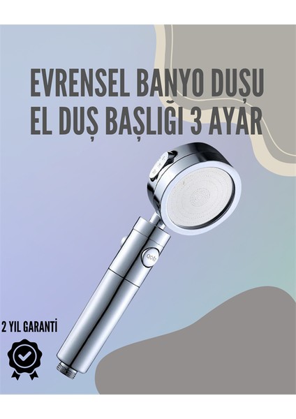 Paslanmaz Çelik Çok Fonksiyonlu El Duş Başlığı – 3 Modlu Püskürtme Seçen - MB000X-2H501